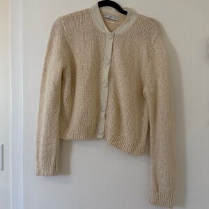 Mango Cream Button-Up boucle bomber Cardigan VGUC